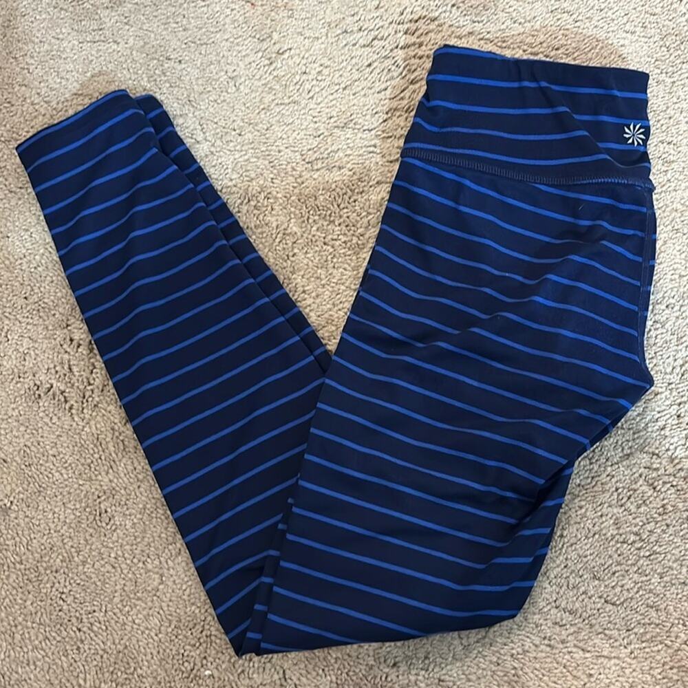 Athleta Leggings Chaturanga Blue Striped Low Rise SMALL Activewear Loungewear